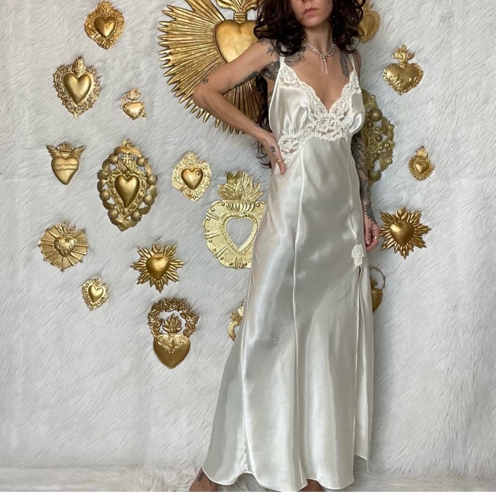 Vintage Victoria’s Secret pearl & sequined split hem satin slip dress